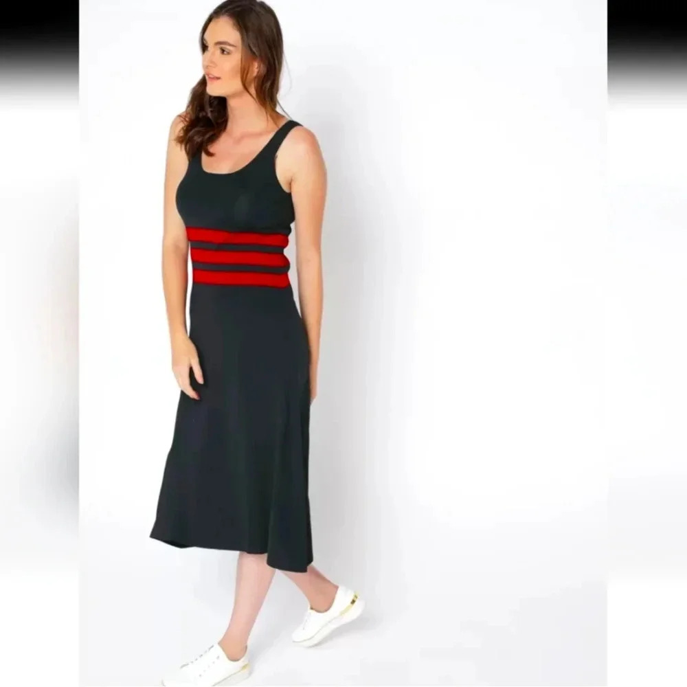 Mango maxi black and red stripe sleevless sweater dress medium Nwt New